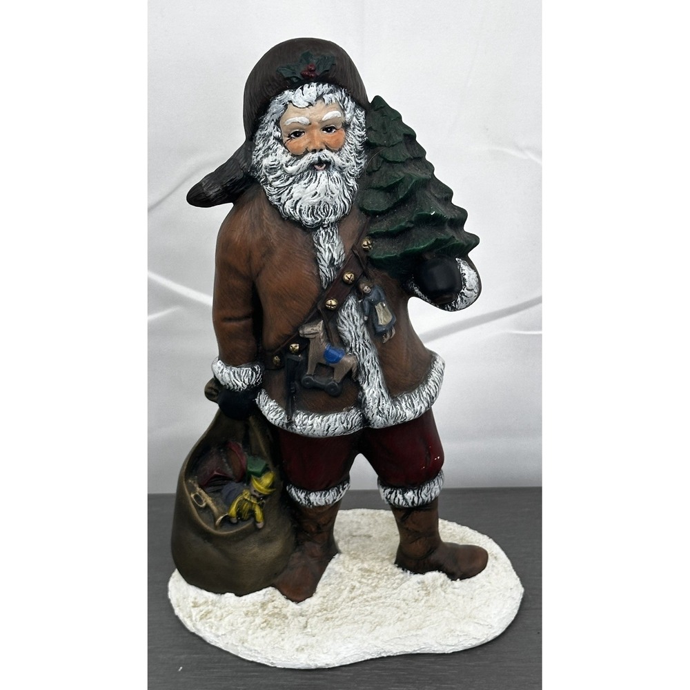 Vintage Ceramic Santa‎ Claus Figurine with Beaver Tail Hat 9.5" Christmas 1989